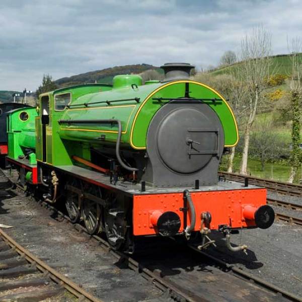 a train engine carrying carts down a track