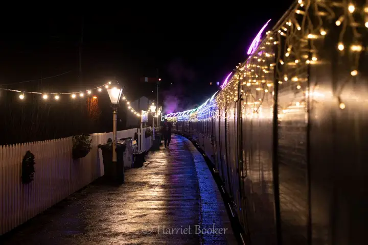 a train on the tracks at night